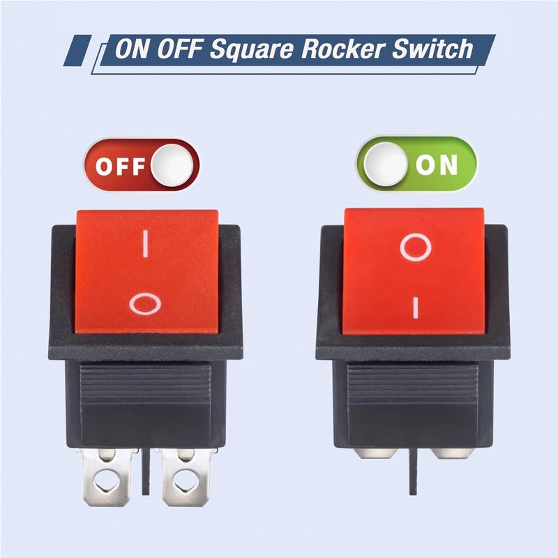 VEXUNGA KCD4 Rocker Switch 20A 125V AC 16A 250V On Off 4 Pin 2 Position Mini Boat Rocker Switch Red Snap DPST Toggle Switches Square for Car Marine Home Appliances (Pack of 6pcs) - Image 4